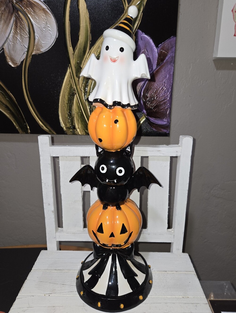 Ghost Bat Pumpkin Halloween Pedestal Pillar Stack